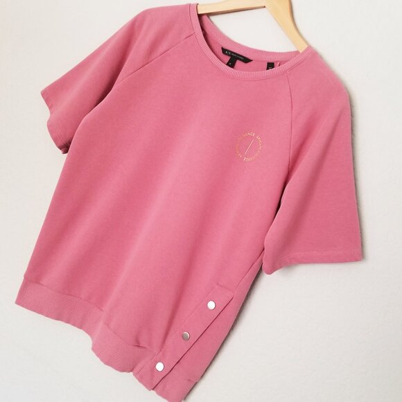 Armani Exchange Short Sleeve Crewneck Sweatshirt M Snap Button Side Pink Lounge - Picture 13 of 13